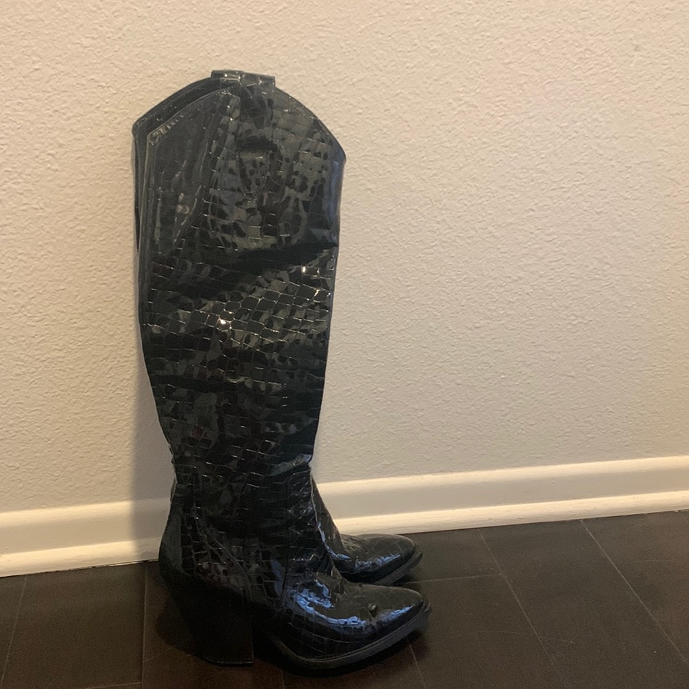 Black Patent leather knee high boots